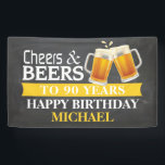 Banderoles Cheers and Beers Happy 90th Birthday Banner Yellow<br><div class="desc">Cheers and Beers Happy 90th Birthday Banner Yellow. For further customization,  please click the "Customize it" button and use our design tool to modify this template.</div>