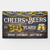 Banderoles Cheers and Beers to 34 Years Birthday Party Banner (Horizontal)
