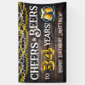 Banderoles Cheers and Beers to 34 Years Birthday Party Banner (Vertical)
