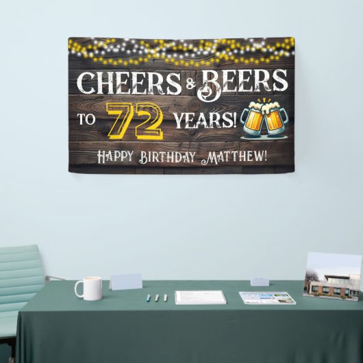 Banderoles Cheers and Beers to 72 Years Birthday Party Banner (Salon professionnel)