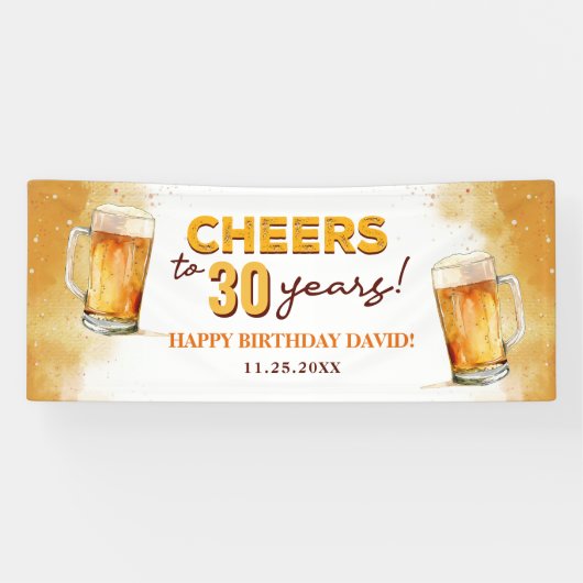 Banderoles Cheers & Beers Mens Funny 30th Birthday (Horizontal)