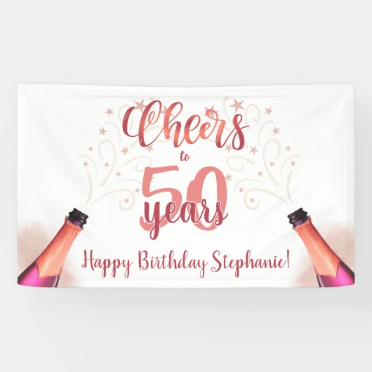 Banderoles CHEERS D'Anniversaire À # ANNÉES Rose Gold Script (Horizontal)