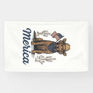 Banderoles Chemise Vintage Merica Cowboy Chien Drapeau Améric
