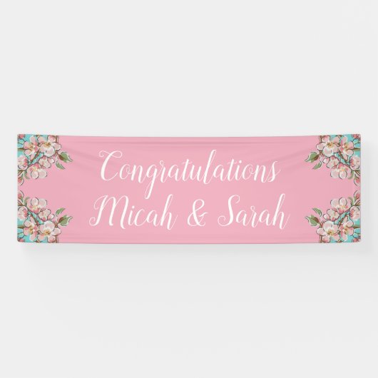 Banderoles Cherry Blossom Turquoise Baby shower Vintage rétro (Horizontal)