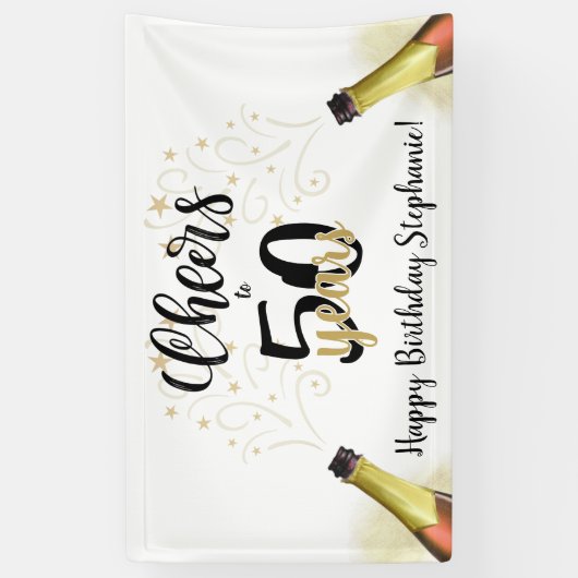 Banderoles CHERS D'Anniversaire À # ANNÉES Black Gold Script (Vertical)