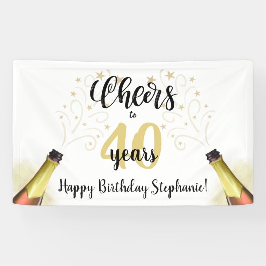 Banderoles CHERS D'Anniversaire À # ANNÉES Black Gold Script (Horizontal)