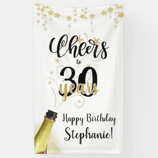 Banderoles CHERS D'Anniversaire À # ANNÉES Black Gold Script (Vertical)