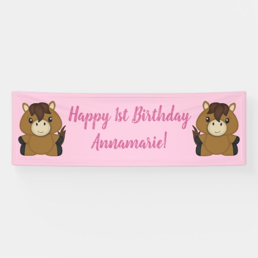 Banderoles Cheval Anniversaire Pink (Horizontal)