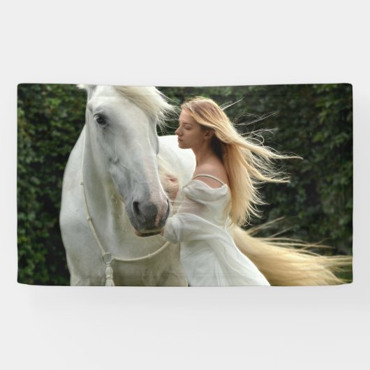 Banderoles Cheval blanc et fille (Horizontal)