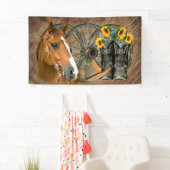 Banderoles Cheval Boot Boots Wagon Wheels Sunflower Western (En situation)