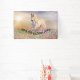 Banderoles Cheval de rêve traversant une prairie rose