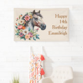 Banderoles Cheval Floral Gris Ado Fille Anniversaire (En situation)