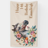 Banderoles Cheval Floral Gris Ado Fille Anniversaire (Vertical)