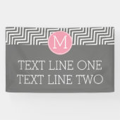 Banderoles Chevrons gris et rose avec texte Monogramme person (Horizontal)