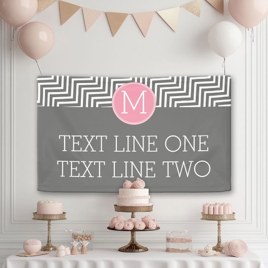 Banderoles Chevrons gris et rose avec texte Monogramme person
