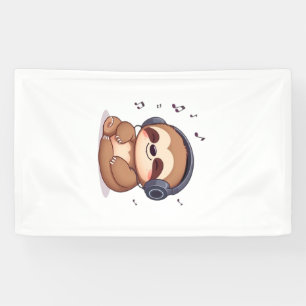Banderoles Chibi paresseux avec écouteurs � Mignon Kawaii Dét