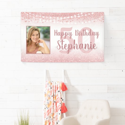 Banderoles Chic Anniversaire Rose Gold Parties scintillant Lu (En situation)