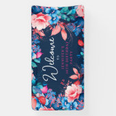 Banderoles Chic Aquarelle Floral 30e Anniversaire Marine Bleu (Verticale)