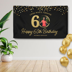 Banderoles Chic Black Gold 60th Birthday Party Photo personna