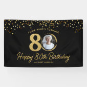 Banderoles Chic Black Gold 80th Birthday Party Photo personna (Horizontal)
