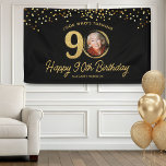 Banderoles Chic Black Gold 90th Birthday Party Photo personna<br><div class="desc">Célébrez un 90ème anniversaire spécial avec cette élégante bannière de confetti en parties scintillant noir et faux or, personnalisée avec une photo et texte personnalisé en calligraphie script chic. Une façon élégante et moderne de souligner cet anniversaire marquant, parfait pour les fêtes adultes avec une touche tendance mais classique, élégant...</div>