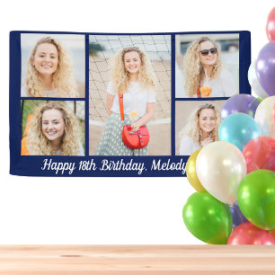 Banderoles Chic Bleu Marine Joyeux Anniversaire Collage Photo