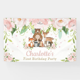 Banderoles Chic Bois Animaux Rose Floral En Arrière-Plan Bien