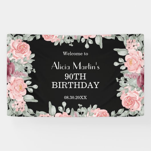 Banderoles Chic Bourgogne rose Roses Flora Black 90e annivers (Horizontal)