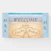 Banderoles Chic Dusty Blue Hearts Beach mariage de bienvenue (Horizontal)
