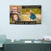 Banderoles Chic Gold Black Stripes Graduation Photo (Salon professionnel)