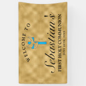 Banderoles Chic Gold Blue Cross Dove First Communion Welcome (Vertical)