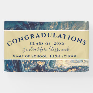 Banderoles Chic Graduation Blue Marble Swirl Parties scintill