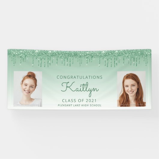 Banderoles Chic Green Parties scintillant Drift Deux Diplôme  (Horizontal)