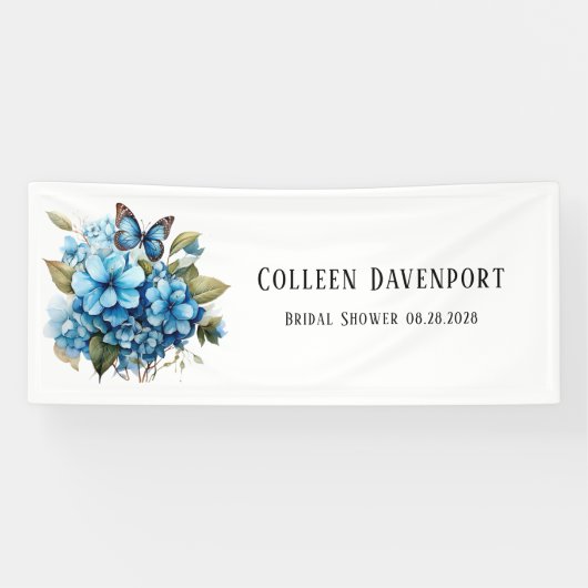 Banderoles Chic Hydrangea Bleu Floral Papillon Mariage (Horizontal)