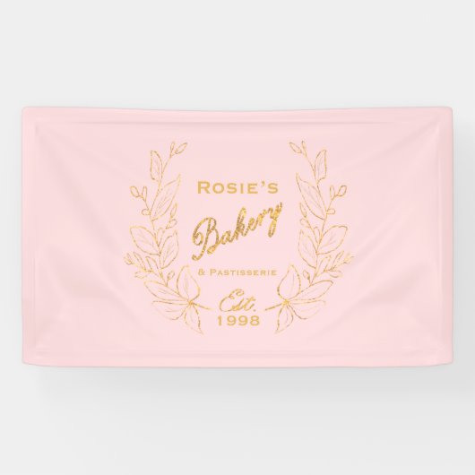 Banderoles Chic Pink Gold Wreath Bakery Script Logo (Horizontal)