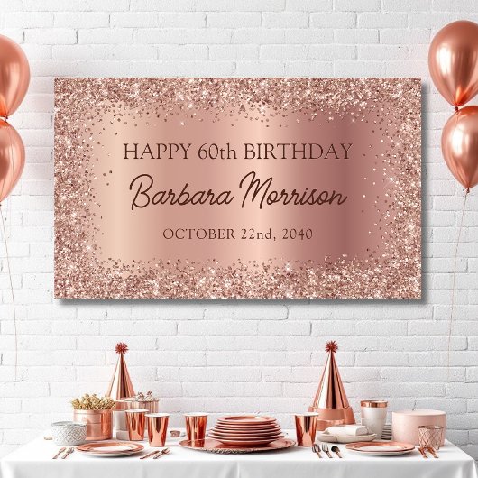 Banderoles Chic Rose Gold Foil Parties scintillant 60e Annive
