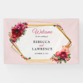 Banderoles Chic rouge rose floral et faux mariage or (Horizontal)