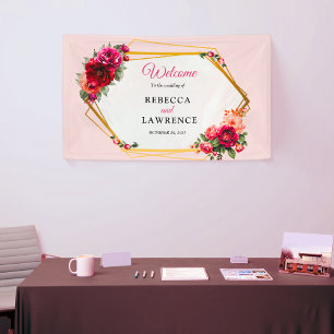 Banderoles Chic rouge rose floral et faux mariage or