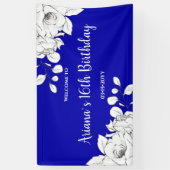 Banderoles Chic Royal Bleu Blanc Floral Anniversaire (Vertical)