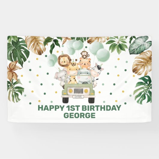 Banderoles Chic Safari Jungle Animaux Blush Floral Baby Girl (Horizontal)