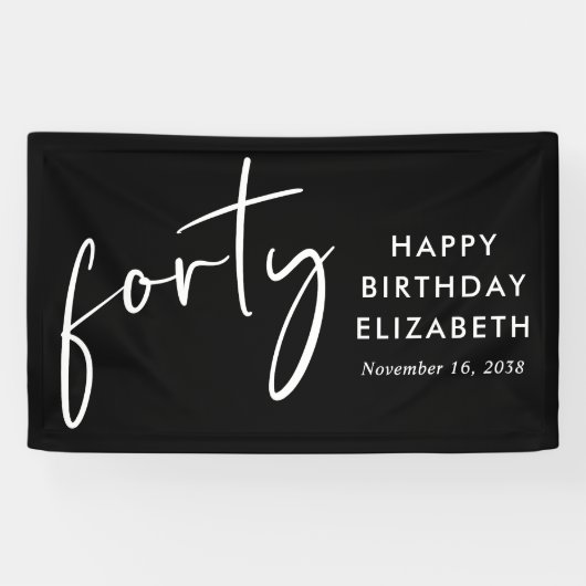 Banderoles Chic Script Black 40th Birthday Party (Horizontal)