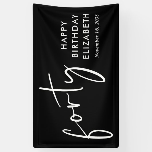 Banderoles Chic Script Black 40th Birthday Party (Vertical)