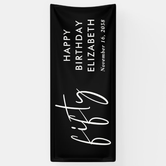 Banderoles Chic Script Black 50th Birthday Party (Vertical)