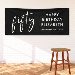 Banderoles Chic Script Black 50th Birthday Party<br><div class="desc">Banderole de fête noire chic 50ème anniversaire et signe de bienvenue avec "cinquante" dans un script blanc élégant et votre nom et la date en lettres blanches modernes.</div>