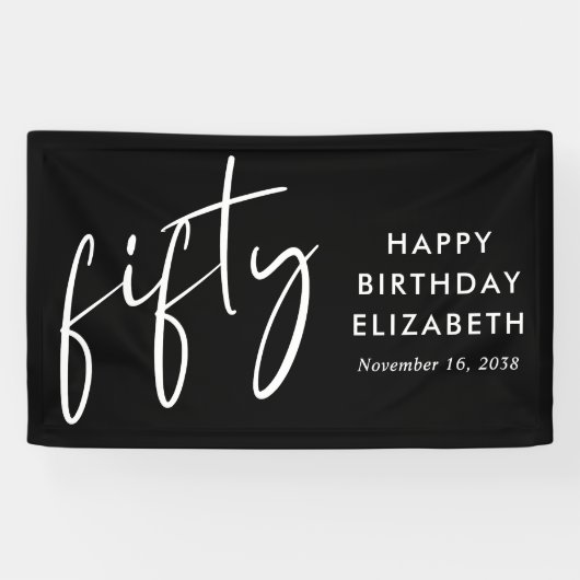 Banderoles Chic Script Black 50th Birthday Party (Horizontal)
