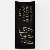 Banderoles Chic Script Black Gold 50e fête d'anniversaire (Vertical)