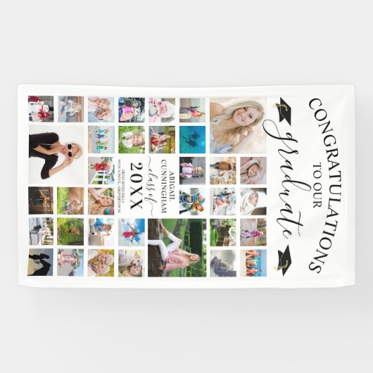 Banderoles Chic Script Graduation 35 Photo Collage Blanc (Horizontal)