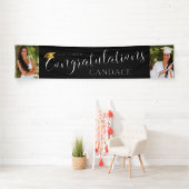 Banderoles Chic Script GRATULATIONS Photo Graduation Noir (En situation)