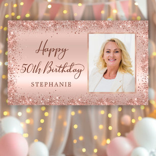 Banderoles Chic Script Rose Gold Parties scintillant Photo 50