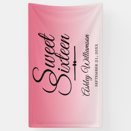 Banderoles Chic Summer Pink Ombre Sweet 16 16e anniversaire (Vertical)